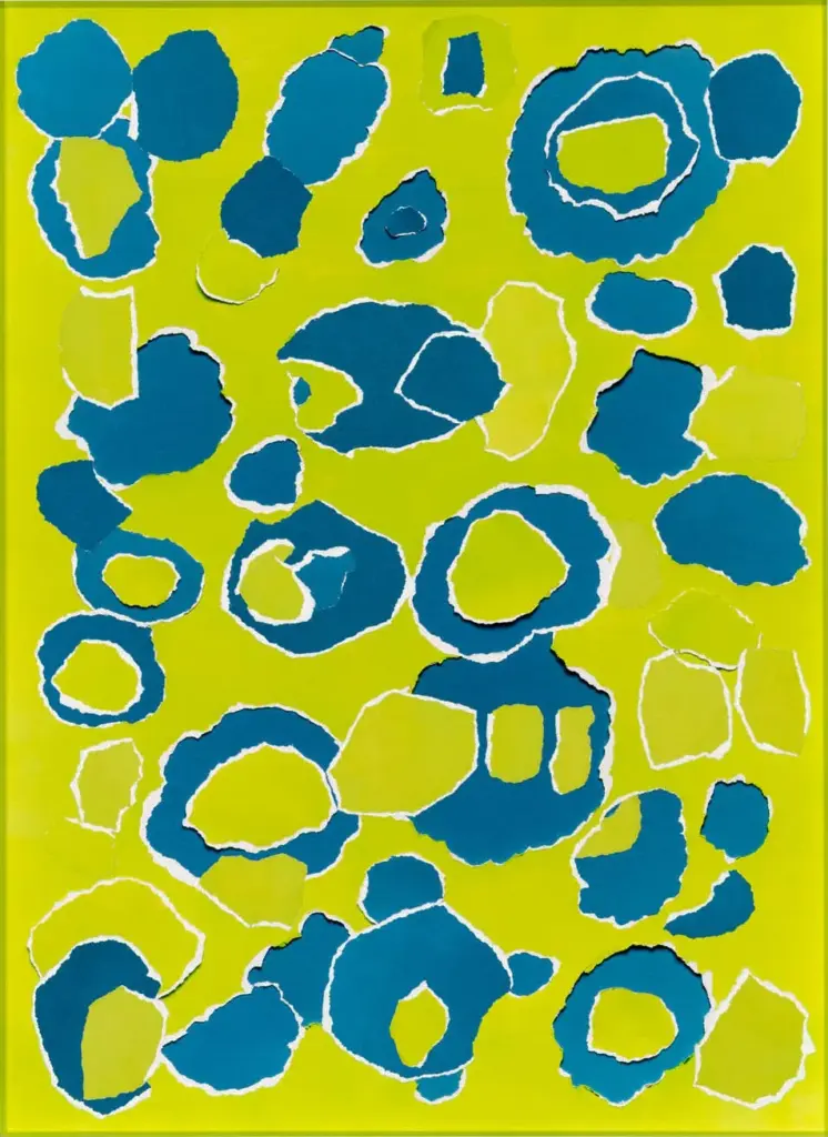 Vik Muniz, Fragment in Four Dimensions (Blue and Green), 2017 and Five Rips, 2018